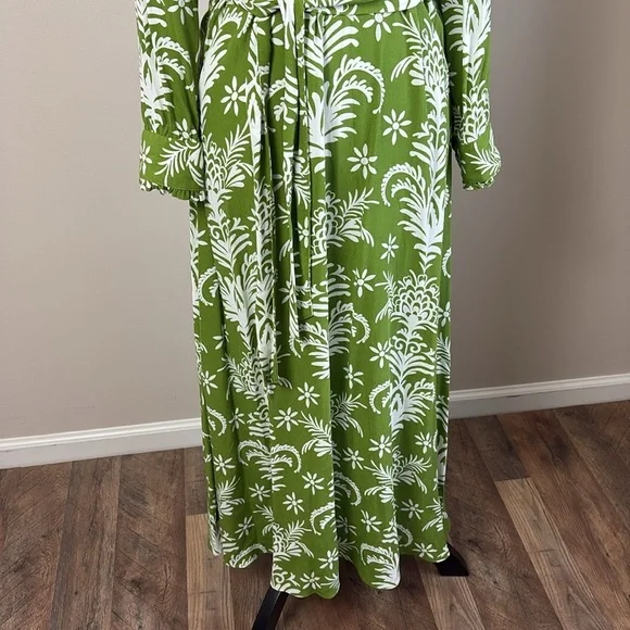 Zara Floral Print Lilou Midi Shirt Dress Belted Tropical Green White Size XS - Picture 6 of 16